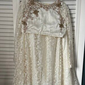 White Lace Lehenga with Silk Long Sleeve Blouse